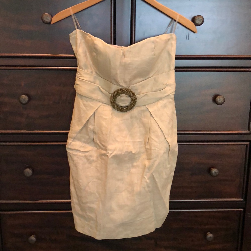 NWOT Pretty Good brand khaki linen strapless dress